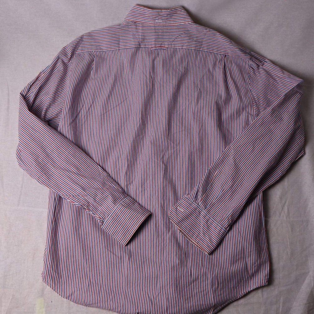 Boggi Milano Mens Red White Blue Striped Button Down Shirt Long Sleeve Cotton L - Picture 2 of 5